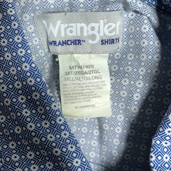 Wrangler Wrancher Western Pearl Snap Shirt 2XT Blue Cowboy Yellowstone Rodeo - Picture 8 of 8